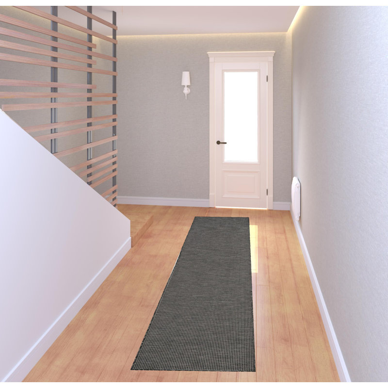 Lillehammer Solid Indoor/Outdoor Area Rug, Runner 2'2" x 12', Charcoal