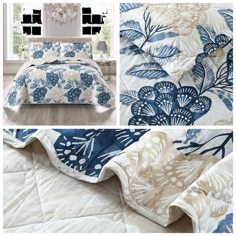 Allender Polyester Bedspread with Pillowcases Included, Blue, Super King