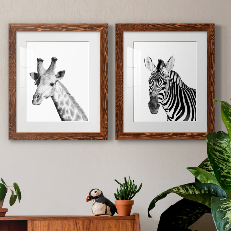 Safari girafe - ensemble de 2 reproductions, Papier avec cadre érable, Blanc, H 20 po x l 17 po x P 1 po