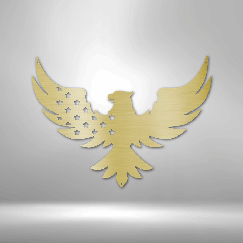 Signe en acier Patriotic Eagle, Doré, H 14,25 po x l 14,5 po x P 0,5 po