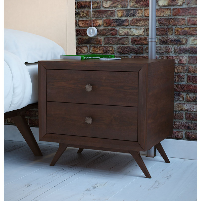Tracy Toffee Brown Mid-Century 2-Drawer Nightstand