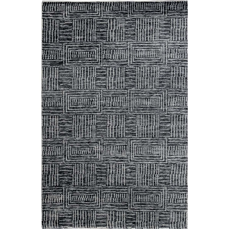 Tapis noir / gris clair en laine noué à la main, Rectangle de 10 pi x 14 pi