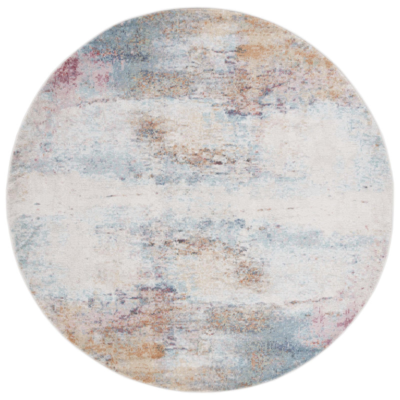Tapis 506 turquoise / rose doré, Rond 6 pi 7 po