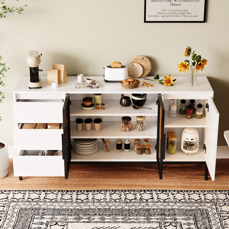 Buffet classique blanc classique pour la cuisine, avec comptoir et 3 tiroirs, rangement fonctionnel pour la cuisine, rangement