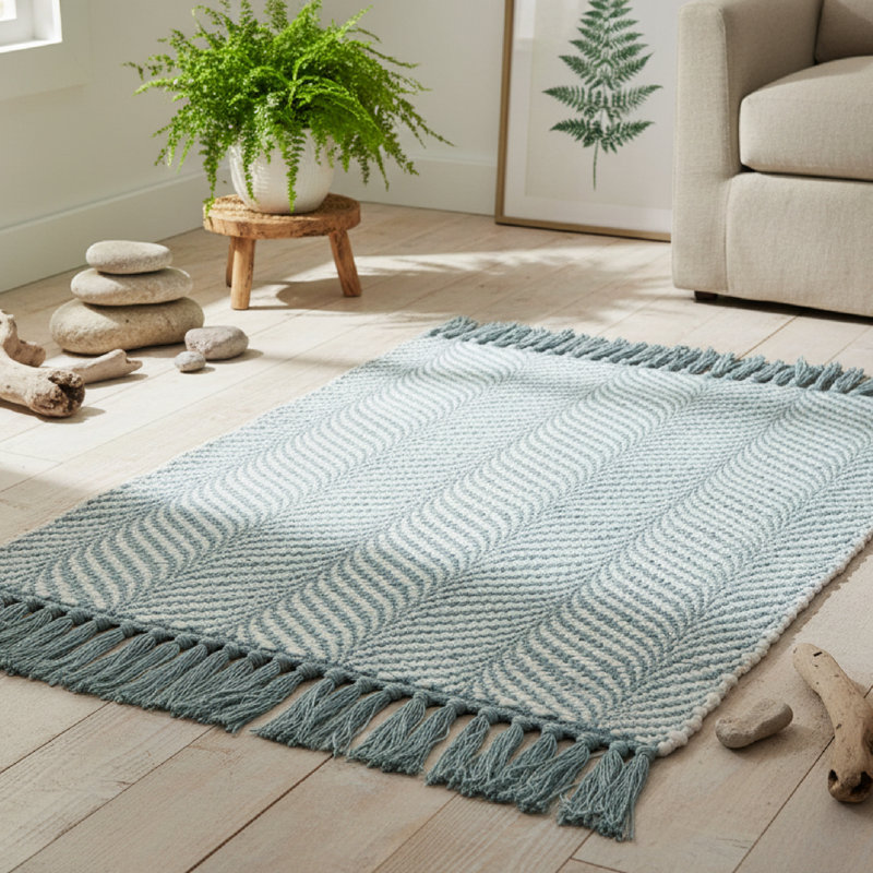 Tapis bleu clair tissé à la main 30 po x 48 po - ensemble de 2, Light Blue, Rectangle 2'6" x 4'
