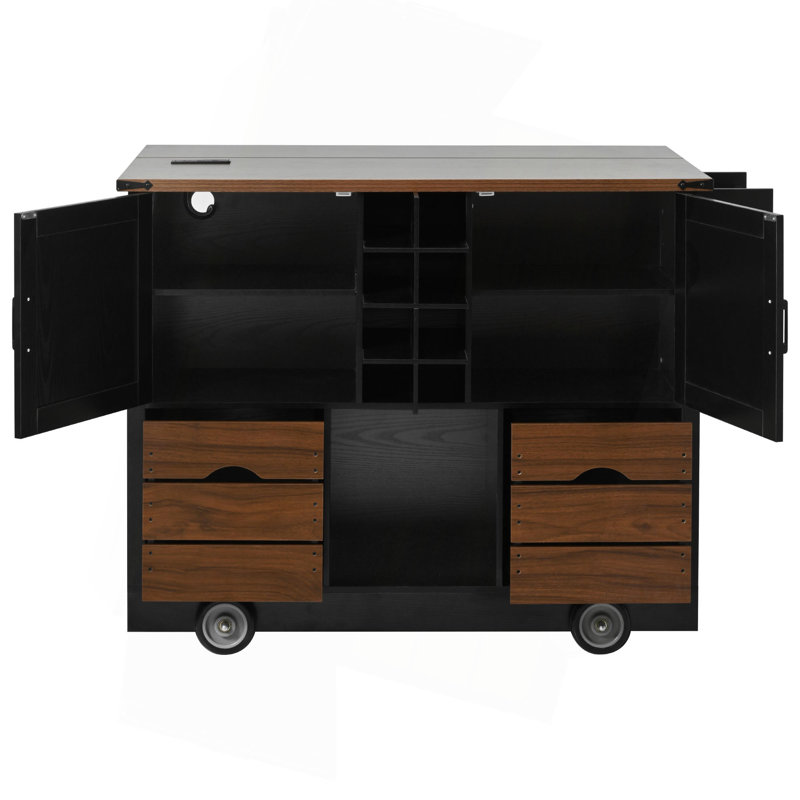 54" Farmhouse Kitchen Island With Drop Leaf, Power Outlet, Kitchen Storage Cart With 2 Doors, 2 Drawers, Rolling Kitchen Island On 4 Large Wheels With Spice Rack For Kitchen, Dining Room