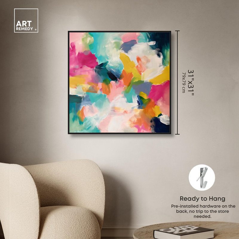 «Glazed Melody II», reproduction d'art moderne sur toile par Art Remedy, Cadre flottant noir, H 31 po x l 31 po x P 1,8 po