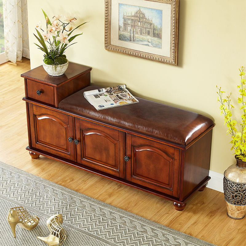 Banc de rangement rembourré pour chaussures, Brun; noyer
