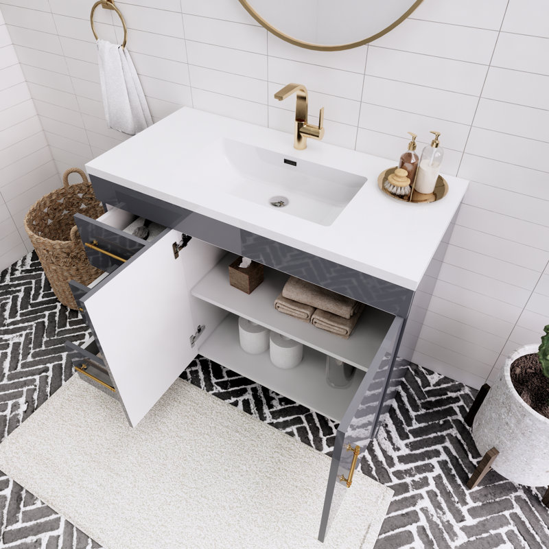 Spring Single Bathroom Vanity, Gloss Gray, 42"