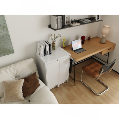 24" Freestanding Bathroom Storage Cabinet, Soft Close Doors, Glossy White, Plywood,, 12" x2 Combination (Suitable For Bathroom, Kitchen, Study Room, Bedroom)