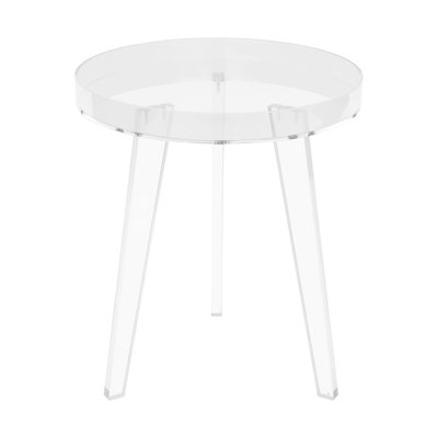 Modern Pink Acrylic Side Table – Round End Table With Raised Edge & Triangular Base – 22 Lbs Capacity, Sturdy Clear Display Stand For Living Room, Bedroom & Dorm (Easy Assembly)
