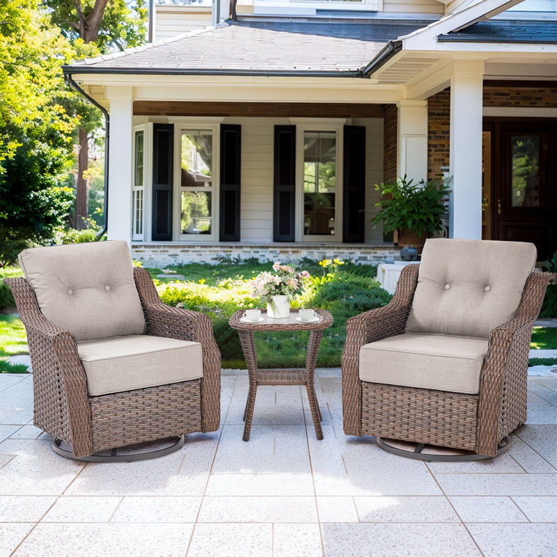 Ensemble de chaises d'extérieur pivotantes en osier avec coussins, Beige