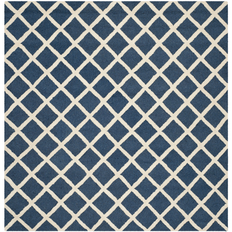 Tapis bleu marine / ivoire en laine Sanyla, Carré 6 pi