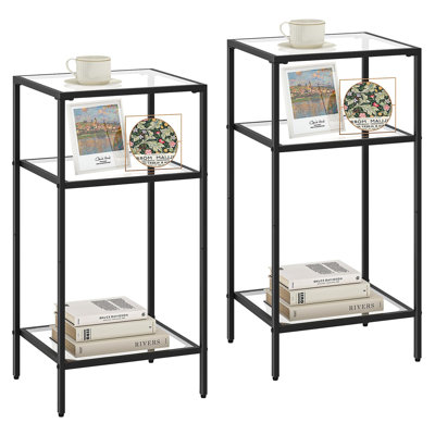 Table de bout à 3 niveaux avec rangement en verre trempé, table de chevet multifonction pour chambre à coucher (2 pièces)