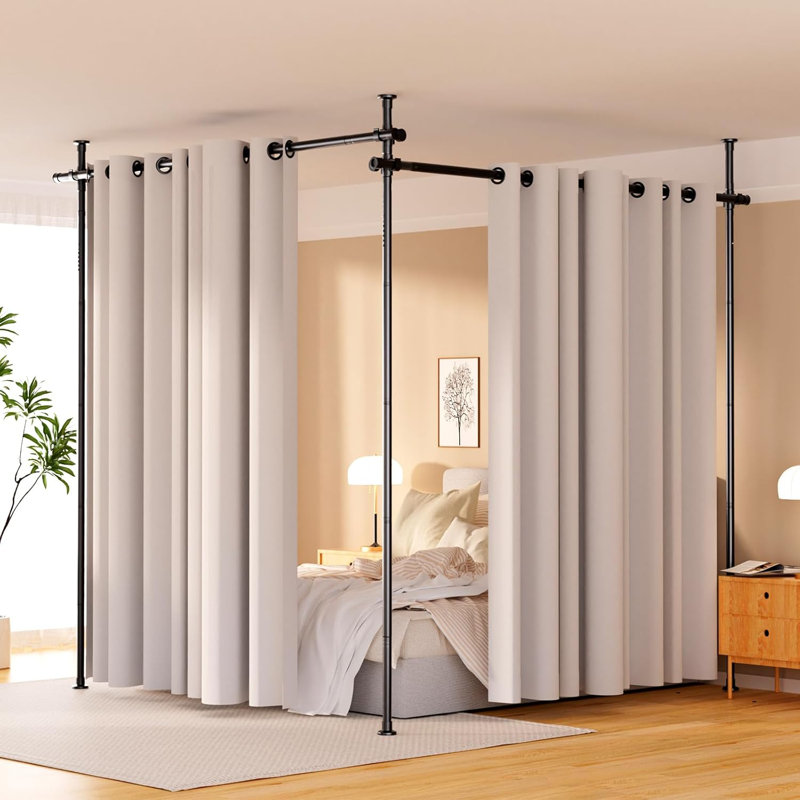 Room Divider, Height And Width Adjustable No Drilling Curtain Rod, Heavy Duty Metal Tension Wall Divider For Room Separation, Portable Wall Partition Separators Not Included Curtains