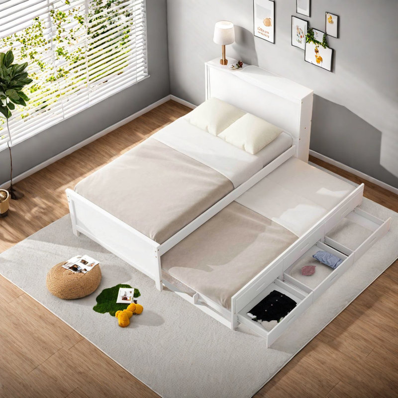 Lits simples en bois peu encombrants, rangement moderne avec lit gigogne et USB