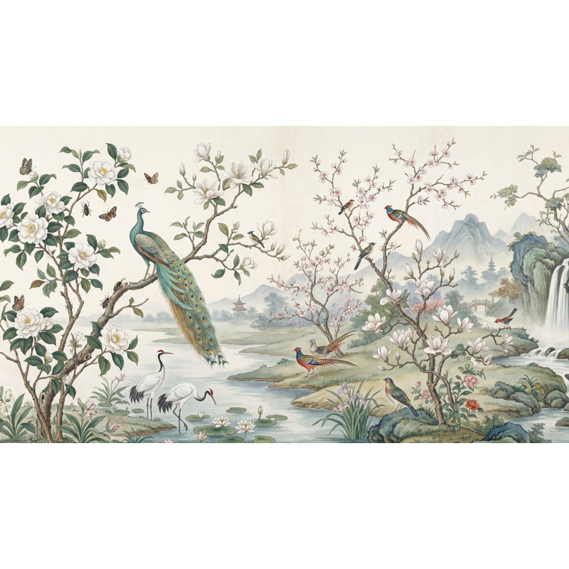 Papier peint paysage asiatique, 120" x 96", Peler et coller