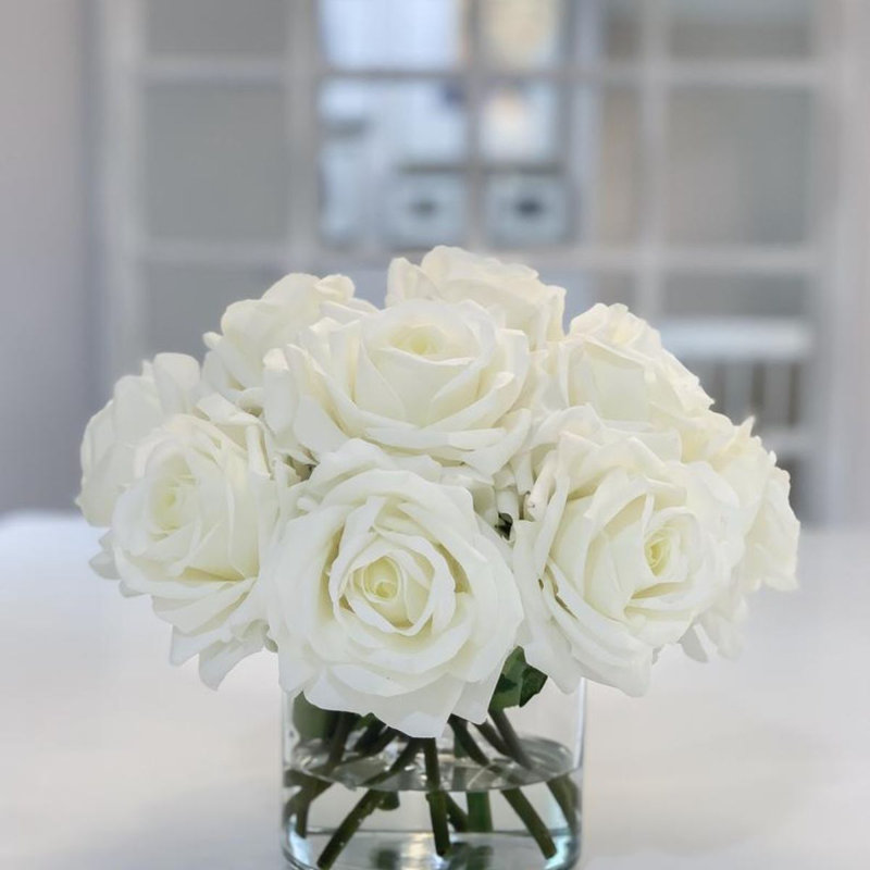Large Real Touch Floral Arrangement In Glass Vase