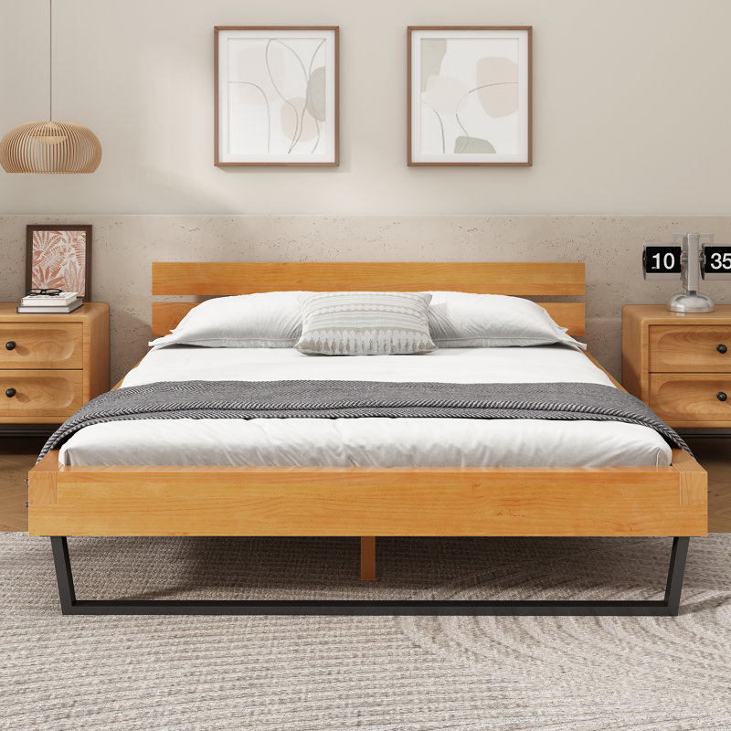 Cadre de lit en bois de pin, taille grand, couleur naturelle et noire