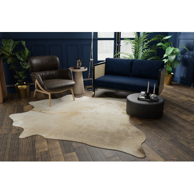 Hand Curated Cowhide Contemporary Pearlish Beige 19 Area Rug