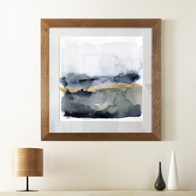 « Golden indigo II », peinture sur papier encadrée, H 35,5 po x l 35,5 po x P 1,5 po, Érable encadré