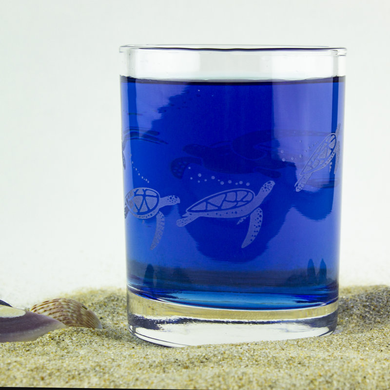 Tortues de mer nageant (enveloppement) verre de roches doubles (ensemble de 4)