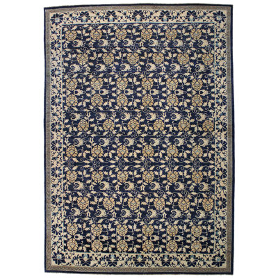 Tapis unique bleu foncé / ivoire 8 pi 9 po x 12 pi 1 po