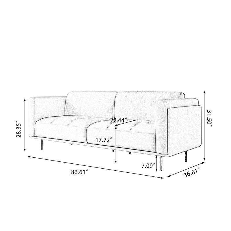 Canapé standard en cuir véritable blanc crème, H 31,5 po x l 86,61 po x P 36,61 po, Blanc crémeux