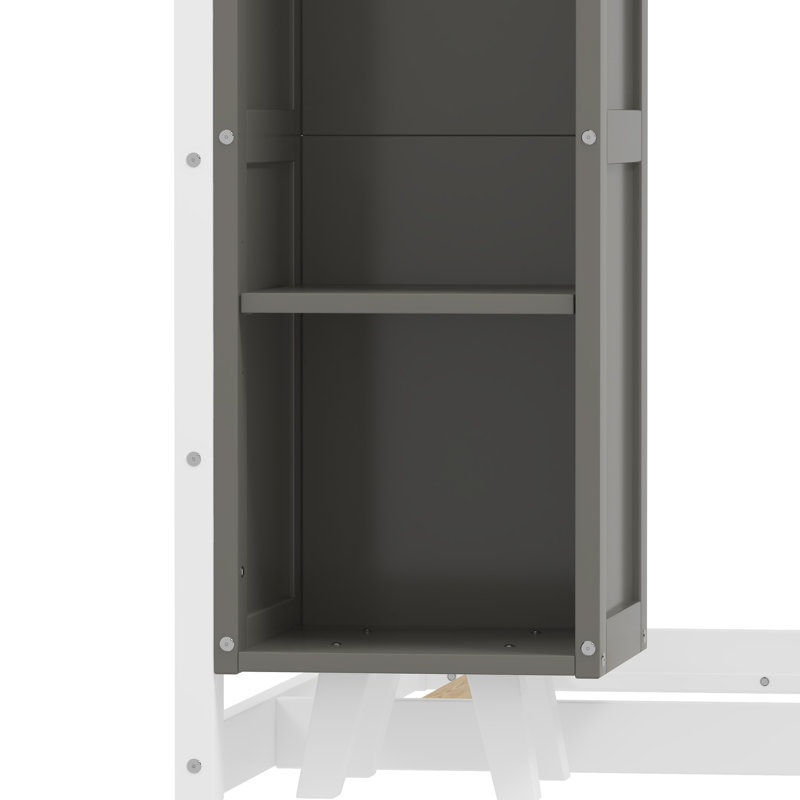 Lit simple en bois avec conception de maison - Clôture, toit et rangement gris pour la taille et amovible