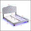 Lit plateforme capitonné à boutons avec lumières DEL et support en lattes de bois massif, assemblage facile, velours gris clair-391736405