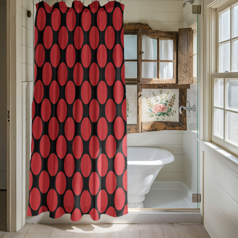 Red Circles - Rideau de douche Premium, H 74 po x l 71 po