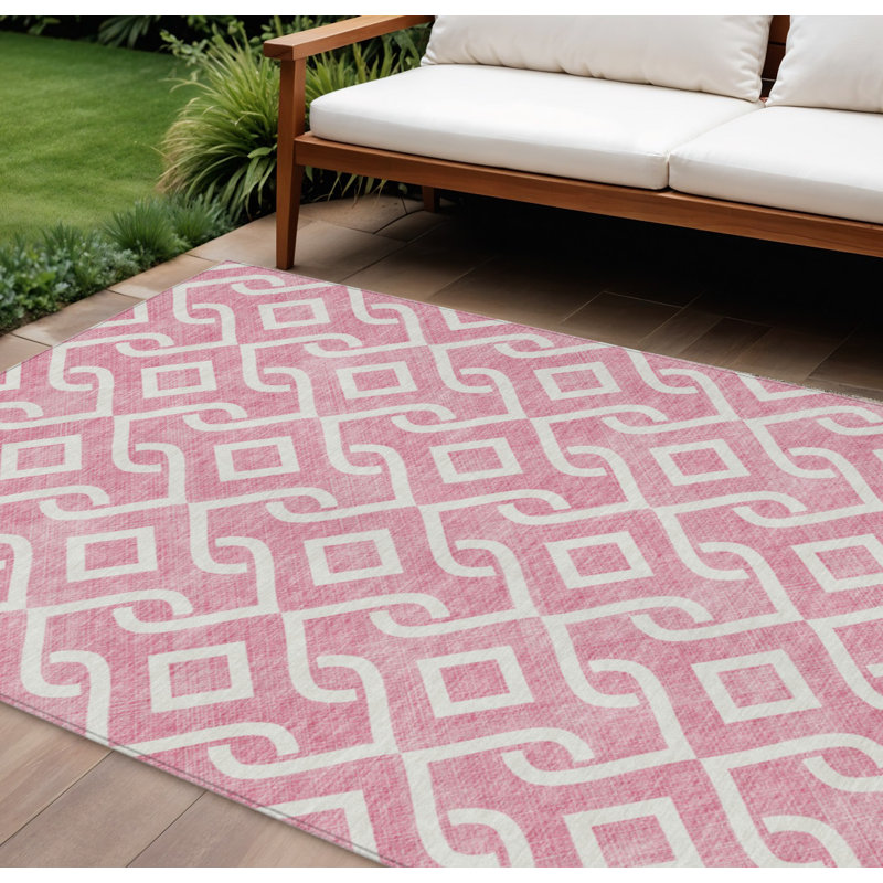 Tapis intérieur / extérieur ivoire lavable géométrique 10 pi x 14 pi