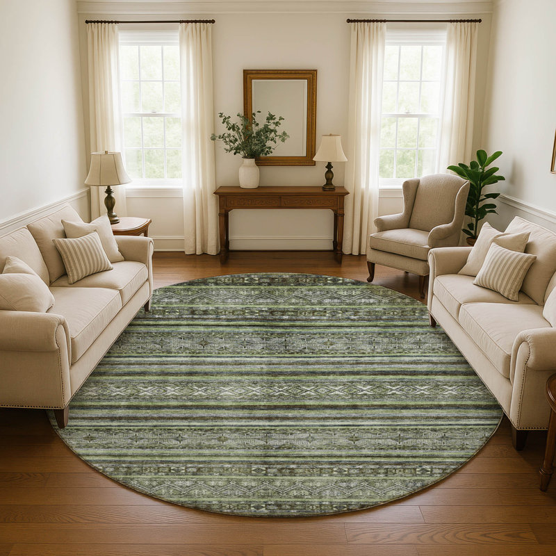 Premium Machine Washable Lampkins AMF1644 Stripes Rug, Round 8'