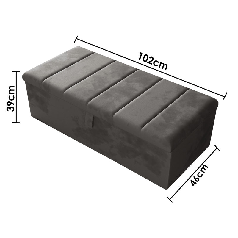 Alakay 102cm Wide Rectangle Striped Ottoman Storage Box with Hydrolic Arm, Plush Grey