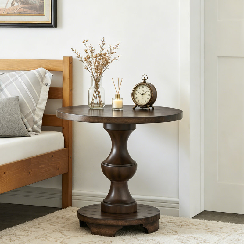 Caesar Traditional Round Pedestal End Table, Espresso