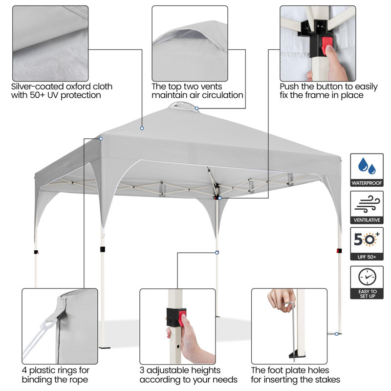 10x10 Pop Up Canopy Tent with Vent Instant Sun Shelter Canopy with Wheeled Bag, Gray