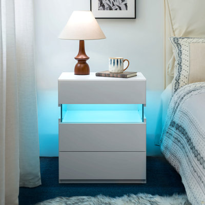 Commode 3 tiroirs à DEL avec tables de chevet et lumières de couleur 16RGB