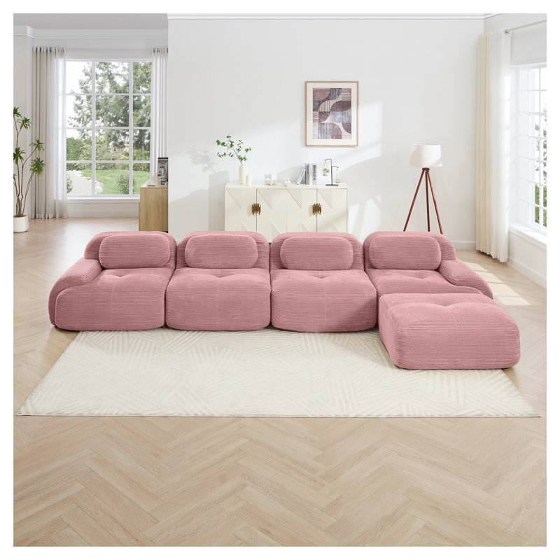 Canapé modulaire en L Corduroy, Velours côtelé rose, H 27,5 po x l 151,9 po x P 40,5 po