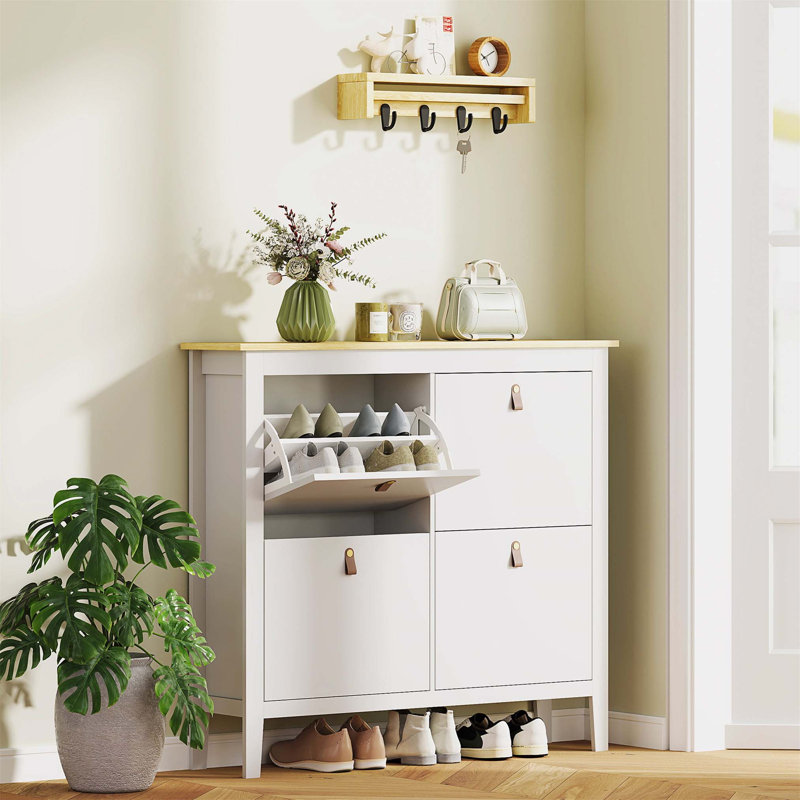 Flip Down Shoe Storage, 95cm H x 105cm W x 24cm D, White/Brown
