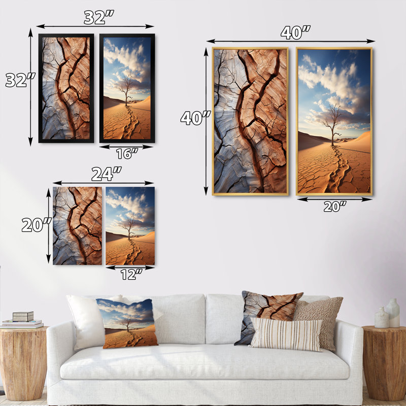 «Desert Textures Of The Sand I», 2 pièces sur toile, H 20 po x l 24 po, Cadre noir