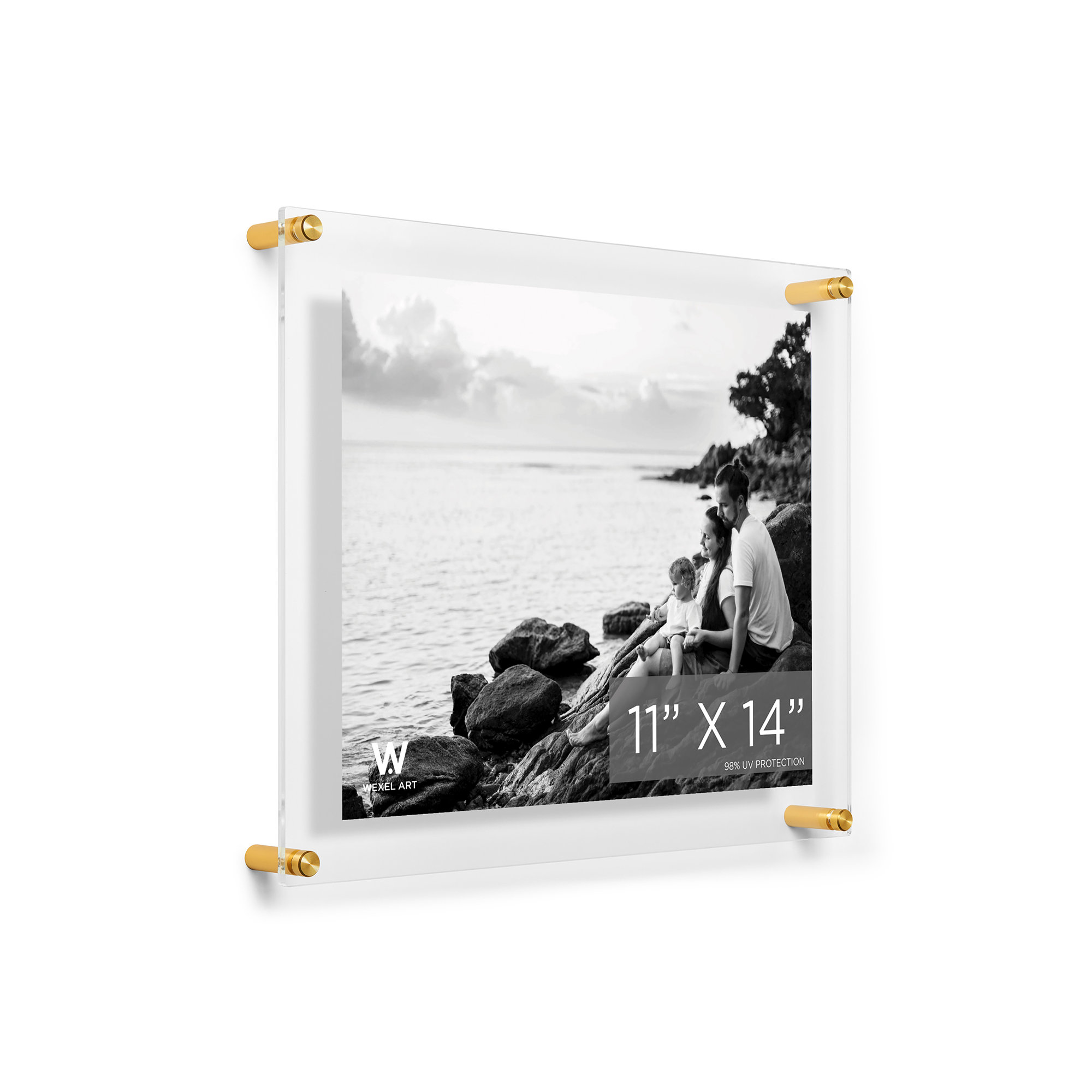 Clear UV-Grade Acrylic Modern Floating Picture Frame - Gold, 11" x 14", Gold