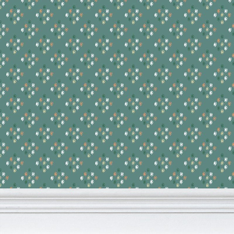 British Brooch Small Repeat Luxury Wallpaper, Teal Green, Matte Paper