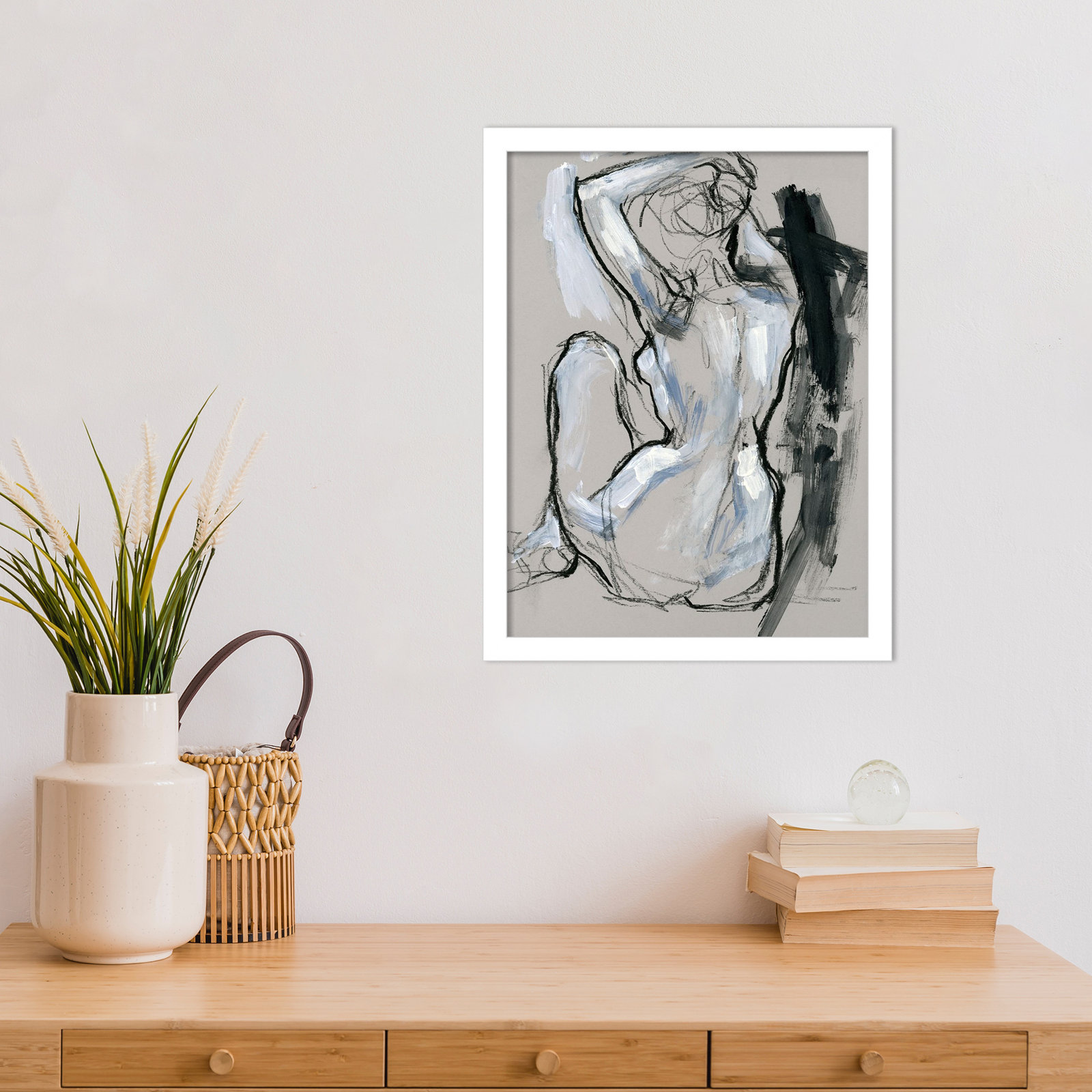 Onyx Gestures I by Wood Framed Wall Art Print, White, 17" H x 13" W