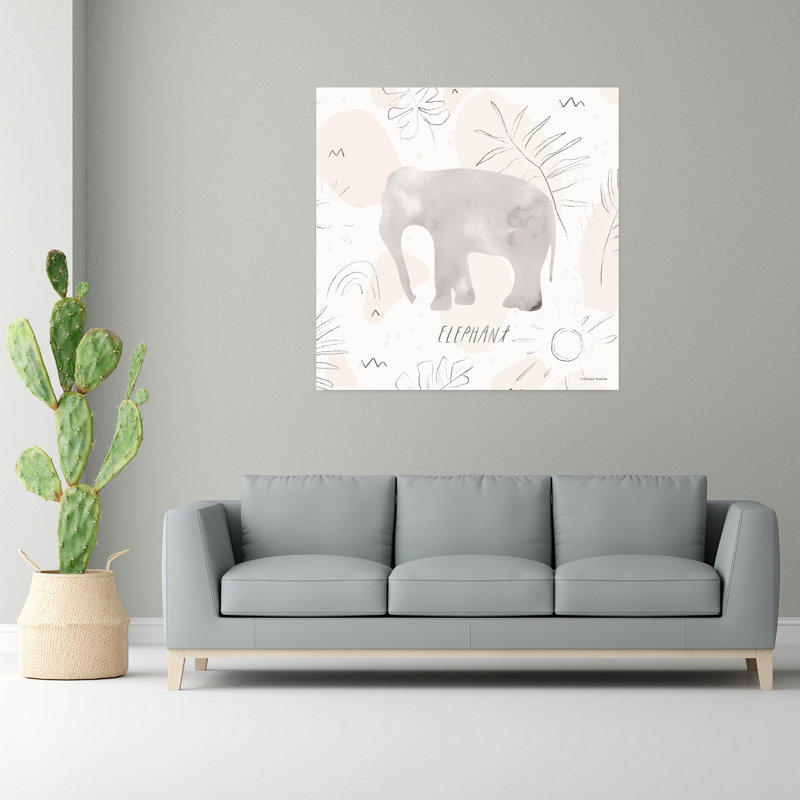 Jungle Safari, éléphant, art éléphant contemporain abstrait, H 48 po x l 48 po