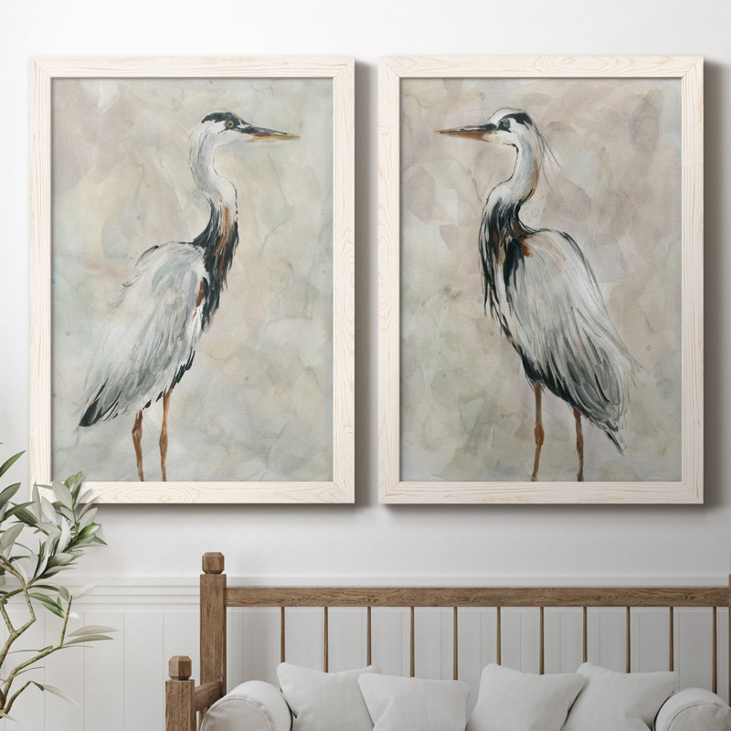 Crane at Dusk I - ensemble de 2 reproductions, Toile encadrée, H 31,5 po x l 47 po, Blanc