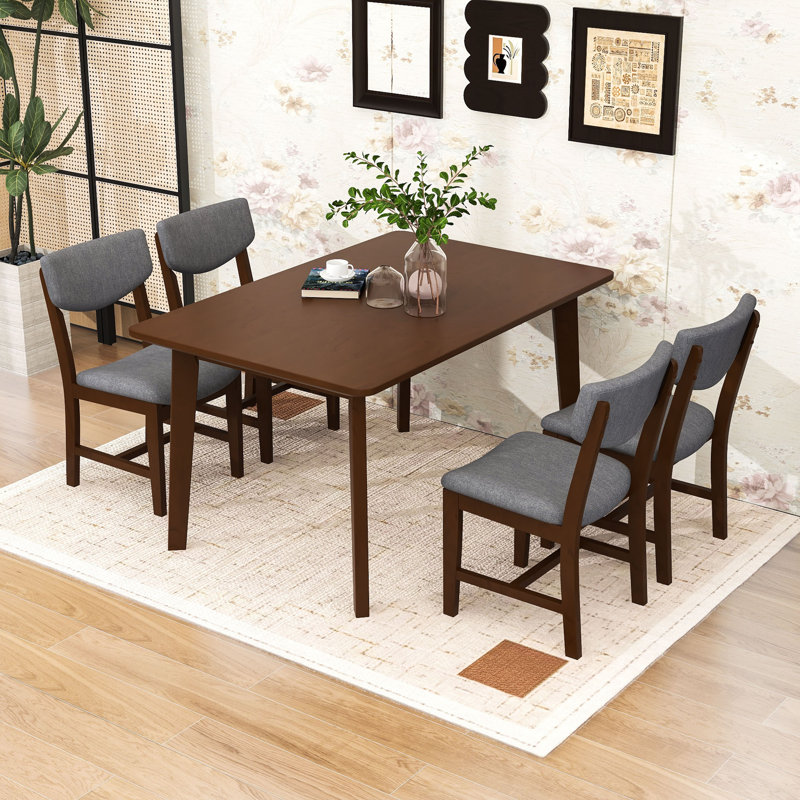 Ensemble repas avec 4 chaises rembourrées, Noyer
