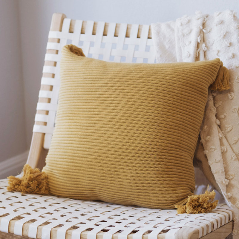 Taie d'oreiller tricotée avec frange 100% coton Housse de coussin carré, 18 po x 18 po, Noir