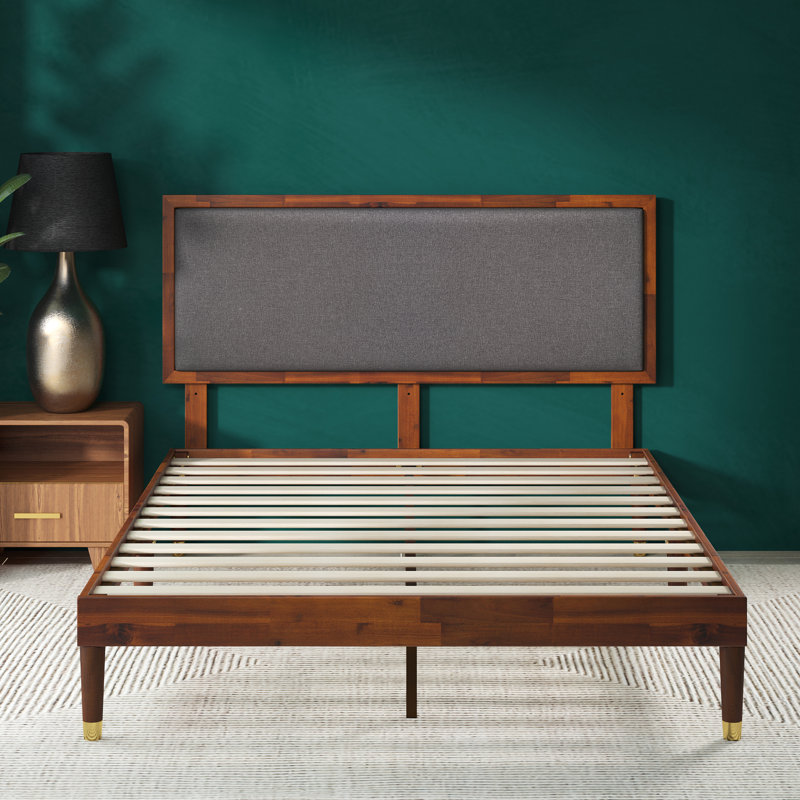 Zinus Raymond 38" Solid Wood Platform Bed Frame with Adjustable Upholstered Headboard, Queen