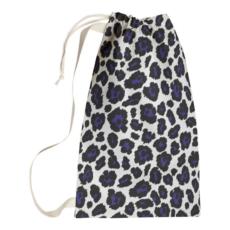 Fabric Laundry Bag with Handles, 29" H x 18" W, White/Black/Purple, Baltimore