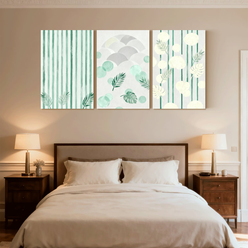 Contemporary Boho Green Stripes, H 18 po x l 36 po